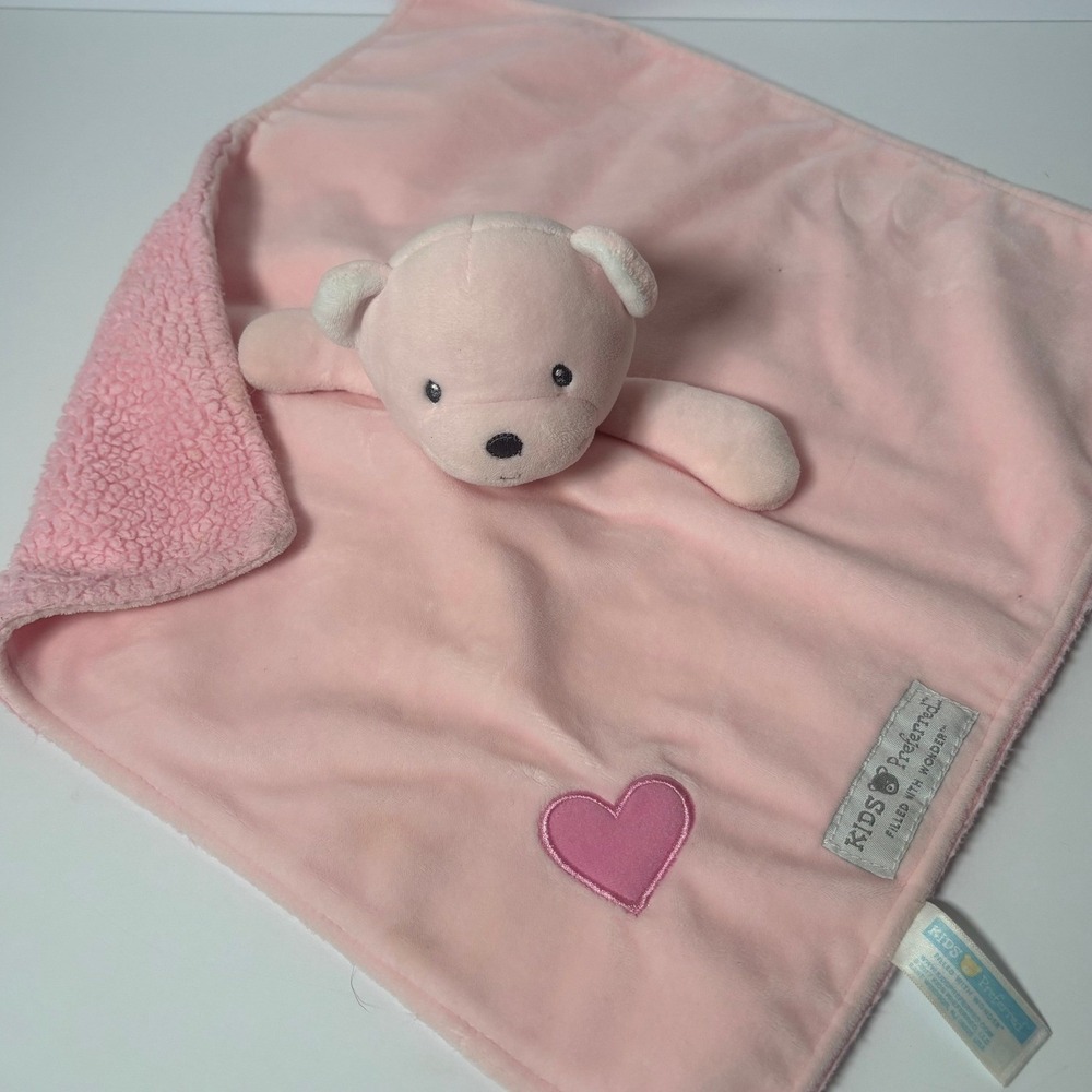 Kids Preferred Pink Bear Security Blanket Lovey Heart Sherpa Fleece Plush Toy